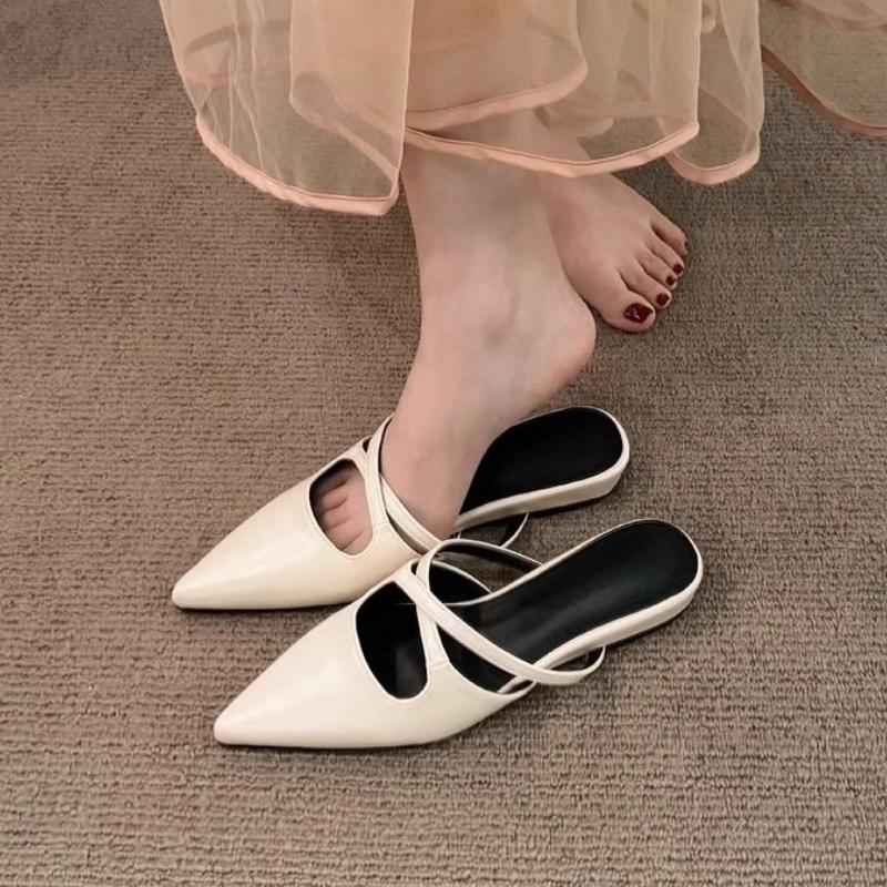 Fashion Pointd Toe Flats Women Slippers Sexy Summer Mules Shoes Dress Party 2025 New Sandals Woman Flip Flops Brand Slingback Sandalias