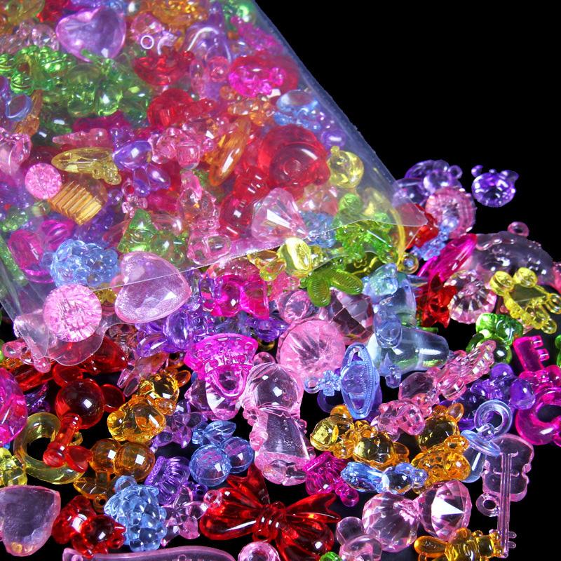Children's Imitation Crystal Gemstone Toy Diamond Acrylic Creative DIY Beads with Crystal Rope for Kids Girls Gift