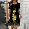 Lady New Dress 3D Printed Short Sleeve Mid-Length Dress Fashion Summer Autumn O-Neck Loose Vintage Dress Elegant Women Clothing