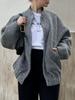 Fashion Solid Bombers Jacken Mantel Frauen Lose Outwear Mit Knopf Langarm Tops Grau Frühling Casual Weibliche Tasche Jacke Ins