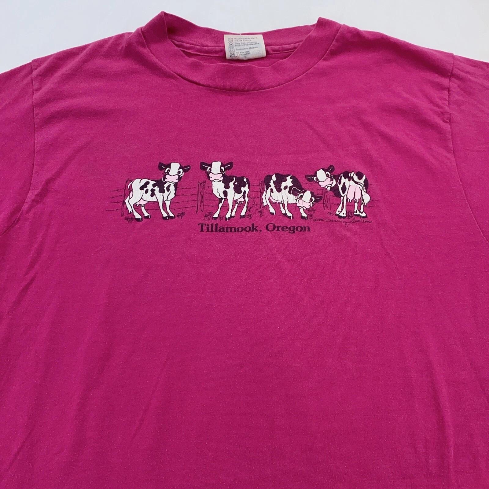 vintage 80s TILLAMOOK OREGON COW CARTOON T-Shirt SMALL farm animal soft thin L
