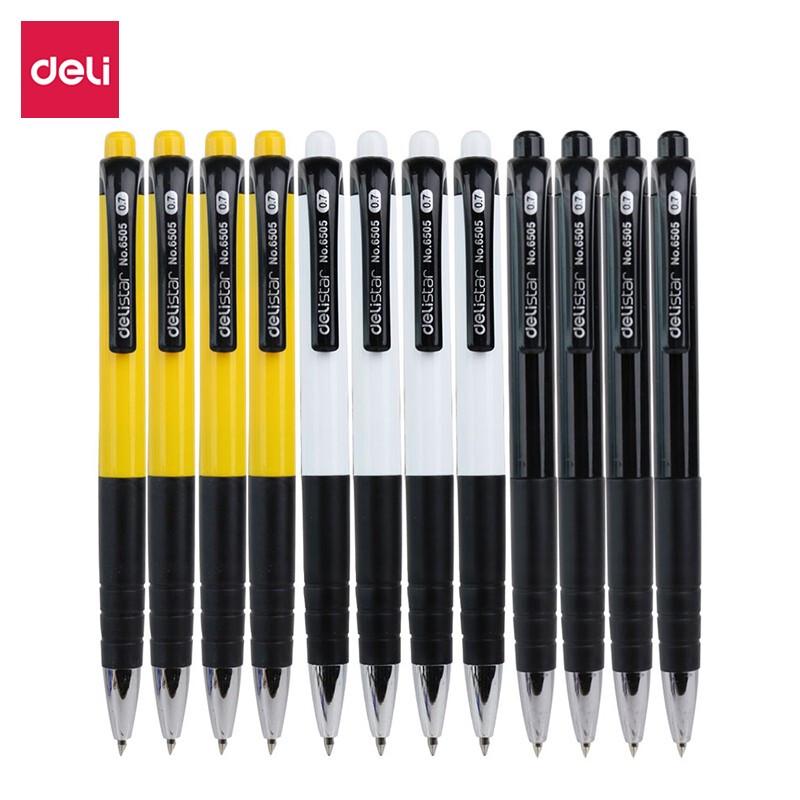 Deli 6505 Retractable Ballpoint Pens, 0.7mm Blue Ink, 12-Pack