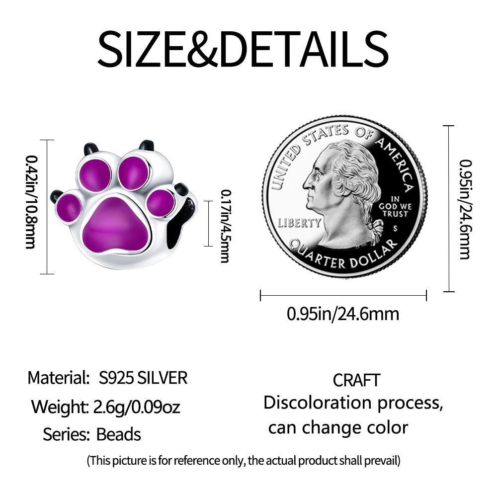 Charm Bead Charms Plata Purple Paw Print Bead Charms Compatible With Authentic Bracelets Charm Bead Charms for Women Jewellery Do It Yourself Making G