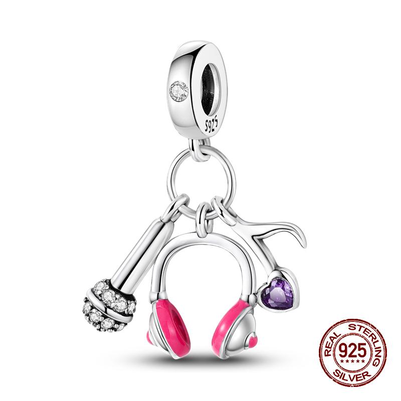 100% Copper Guitar Sax Headphones Musical Instrument Charms Beads Fit Pandachoriginal Bracelets Diy Jewelry