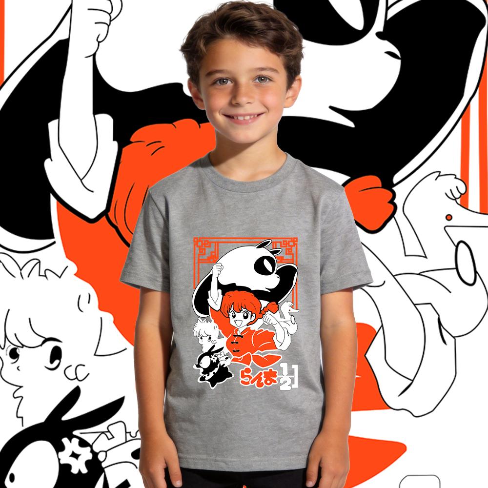 Boys Girls Cotton T Shirt Kids Ranma Characters Anime Print Casual Short Sleeve Top Soft Breathable Summer Clothing