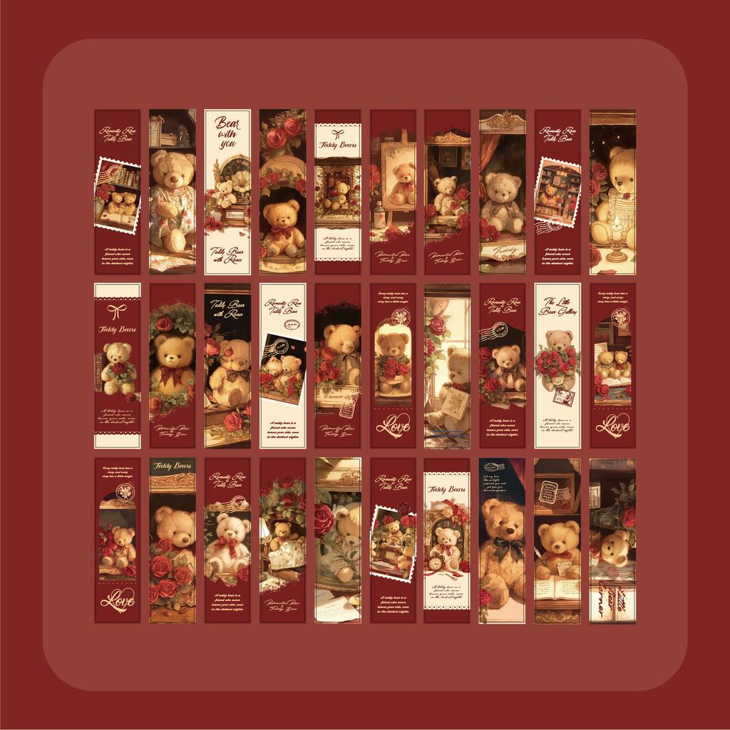 30/box Bookmarks, Teddy Bear Romantic House, Dreamy Theme, Warm and Healing Copybook, Book Pages, Small Card Bookmarks