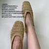 Cowhide version~ niche retro raffia comfortable soft light mouth woven hollow flat bottom versatile single shoes grandma shoes women
