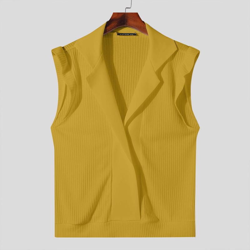 

INCERUN Мужская лоскутная трикотажная тонкая безрукавка с оборками Повседневная майка Майка 4XL