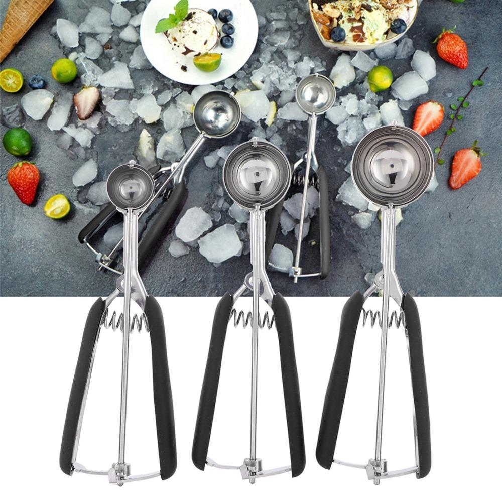 3pcs set Stainless Steel Cookie Scoop Set Trigger Release Stainless Steel Scoop Food Preparation чёрный