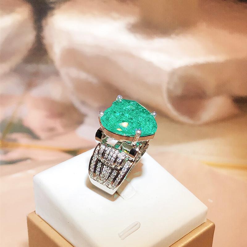 Elegant Emerald Heart Zircon Damering Geometrisk Form Parring Bryllupsdagsgave Luksus Cocktail Party smykker Utsøkte damesmykker