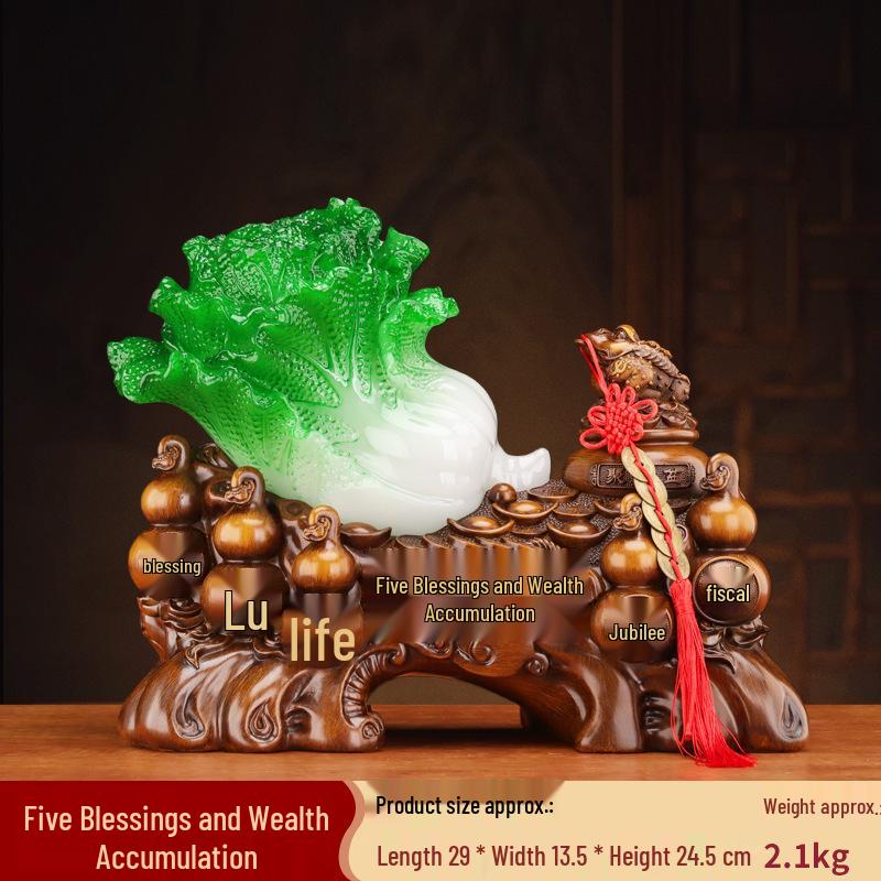 Five Blessings Wealth Cabbage Ornament for Living Room, Bar Counter, or Shop Opening Gift
