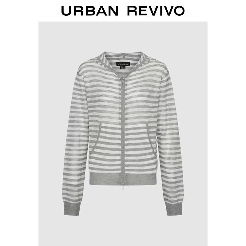 UR2026 Women s Trendy Colorblock Stripe Zipper Hooded Knit Cardigan S