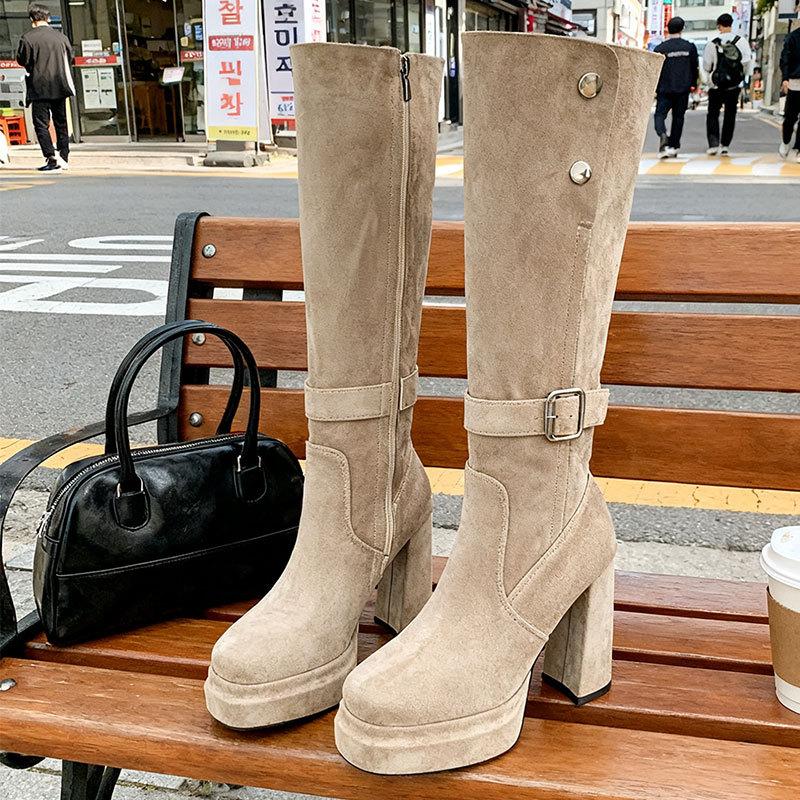 

Модные ботинки-трансформеры женские 2025 осень и зима ретро универсальные на толстом каблуке в британском стиле ботфорты на высоком каблуке модные ботинки тренд 40 хаки