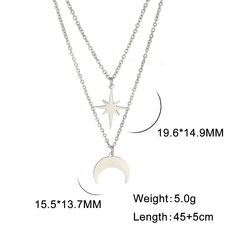 Boho North Star Moon Pendant Necklace Stainless Steel Double Layer Clavicle Necklaces Kpop Jewelry Gift for Women
