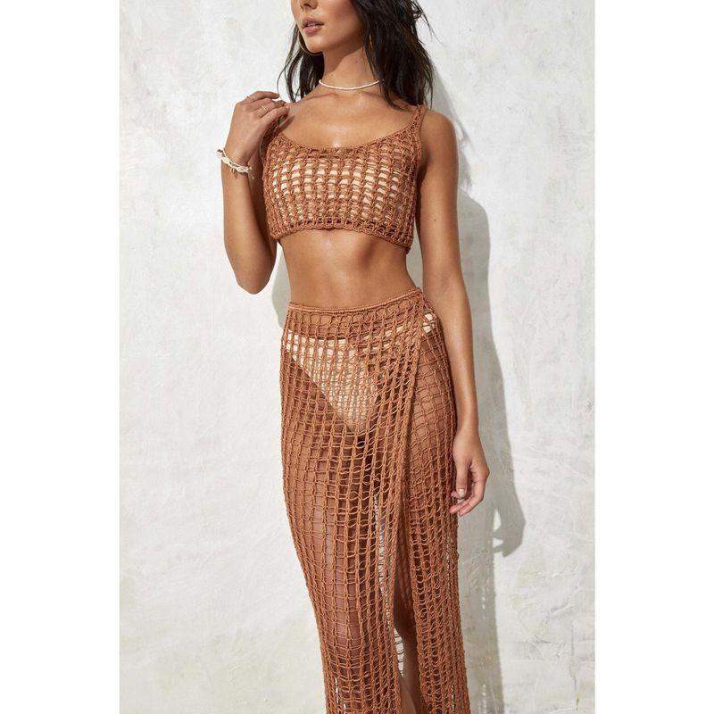 Special Women's Clothing Hollow-out Short Crop Top Sweater Vest Split Sexy See-through Beach Dress Knitting Suit