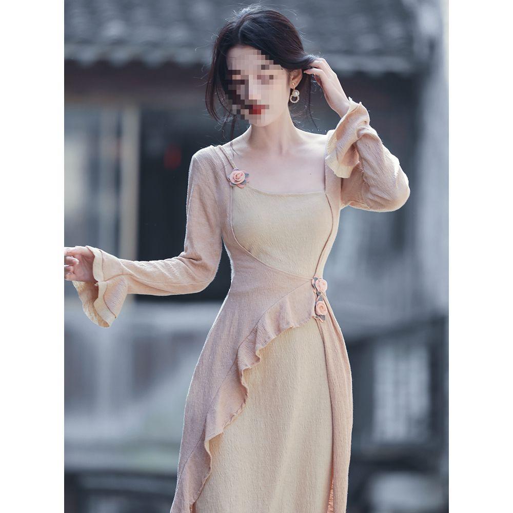 2026 Schickes Retro Chinesischer Stil Damen Frühling/Herbst Langes Kleid