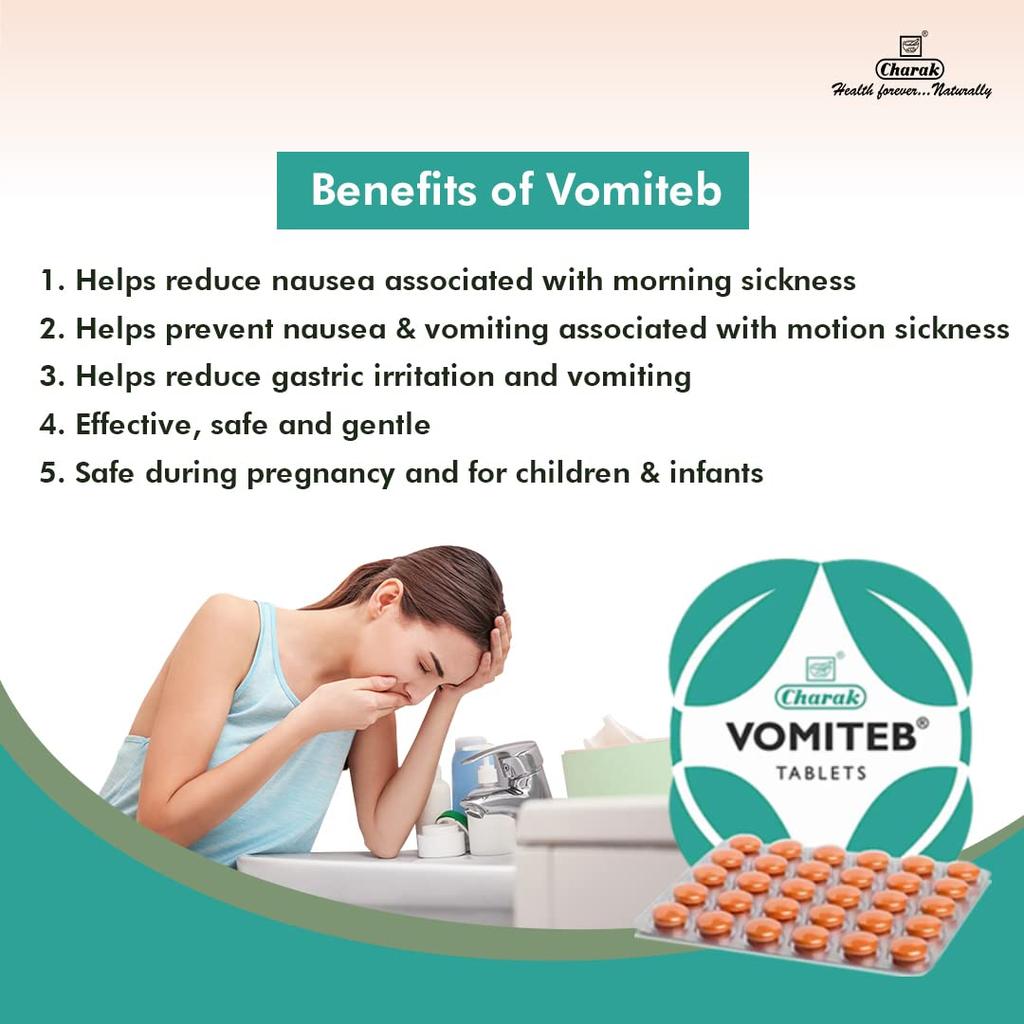 Charak Pharma Vomiteb Herbal Wellness Tablets 30 Count Pack Of 3 Daily Routine Support For Balanced Lifestyle And Travel Friendly Use