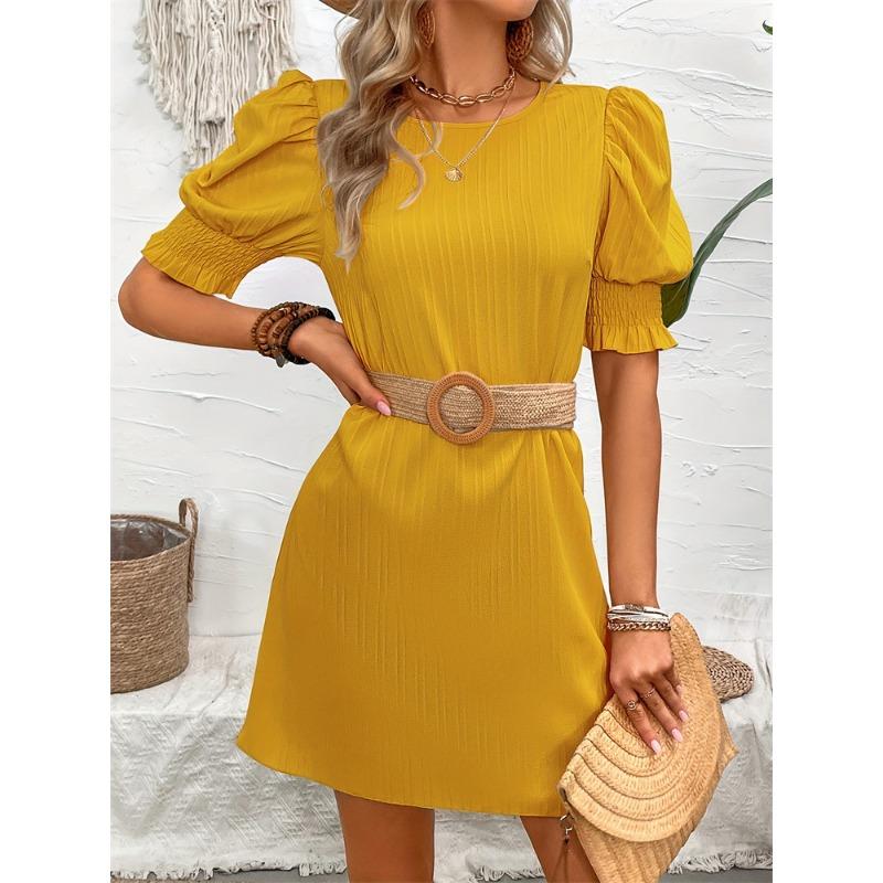 Women's Summer Jacquard Striped A-line Bubble Sleeve Short Sleeve Short Dresses