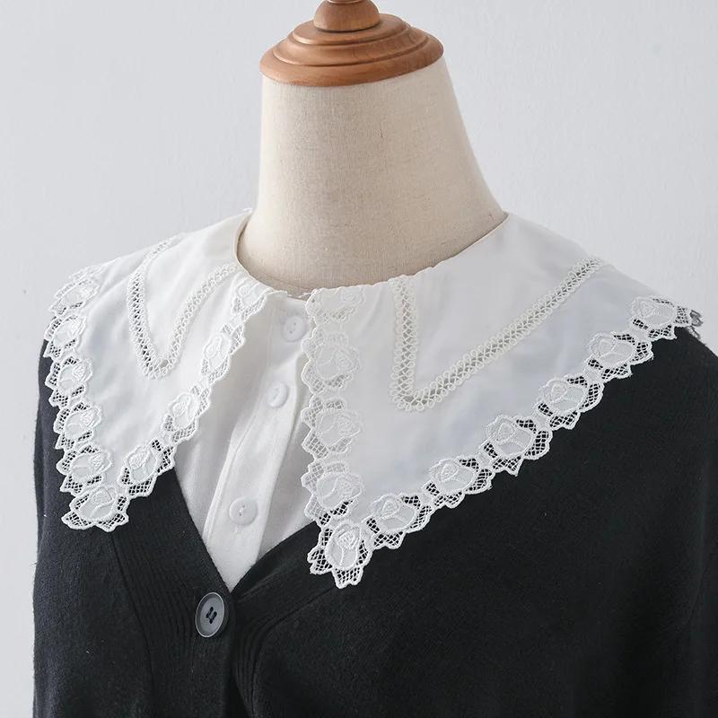 Girls Hollow Out Lapel Fake Collar for Women's Shirt Detachable Collars Half Shirt Top Removable Sweater Shirt False Collar