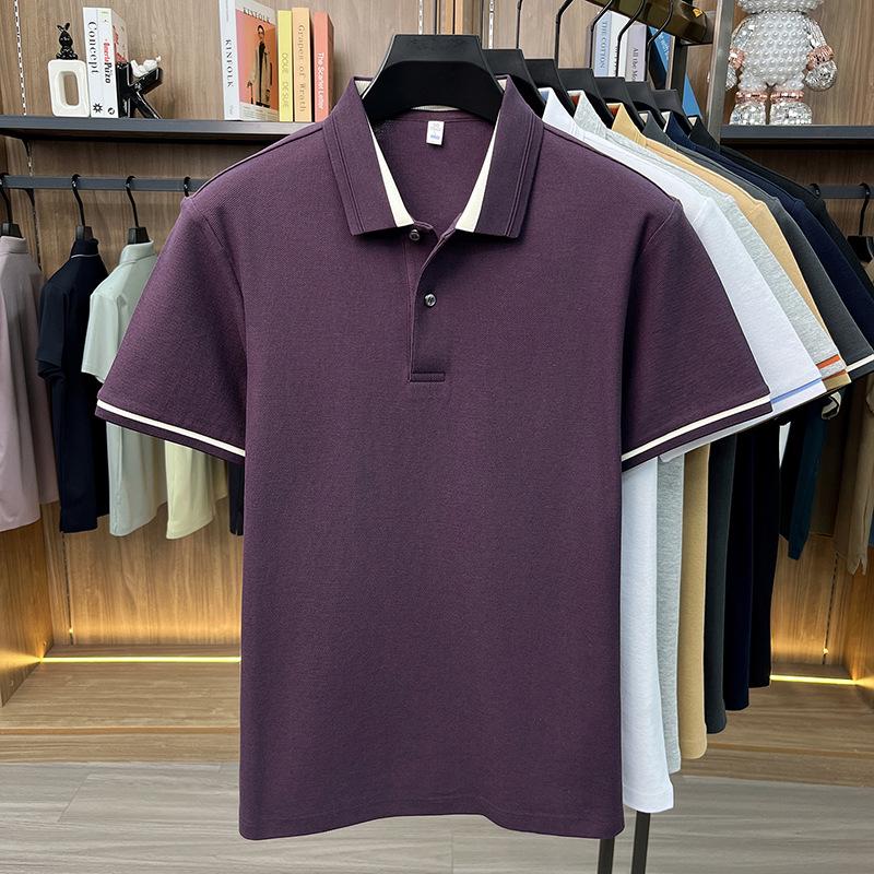 Men's Breathable Cotton Polo Shirt: Short Sleeve, Skin-Friendly, Light Business Casual, Lapel T-shirt, Versatile Base Layer Top.