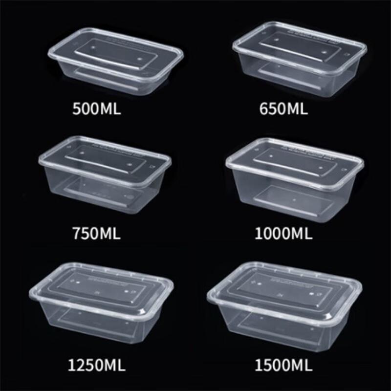 Disposable 1000ml Plastic Rectangular Takeout Containers with Lids, 300 Sets