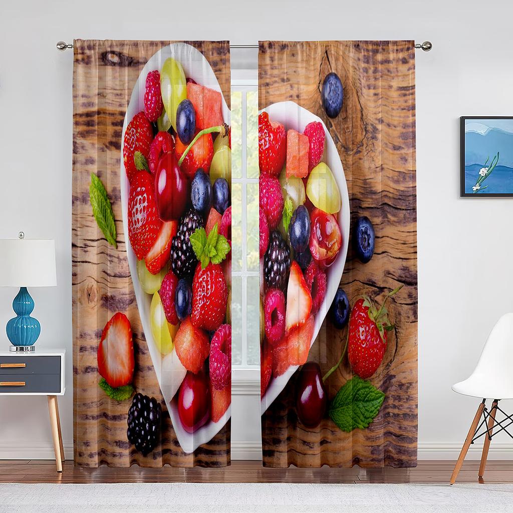 Fruits Colorful Food Pattern Sheer Curtain for Living Room Voile for Window Blinds Bedroom Decor Tulle Drape Kitchen Curtains