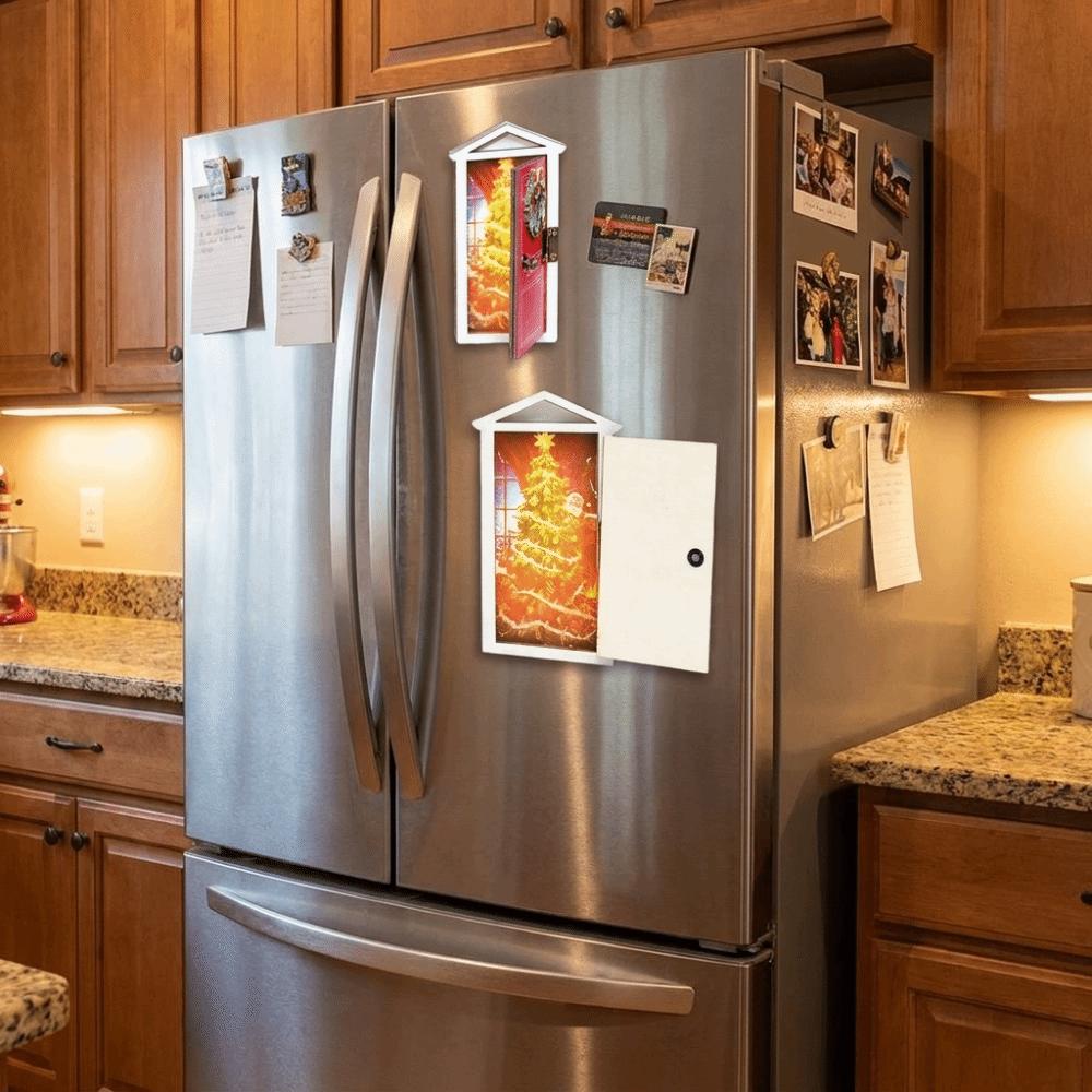 Glowing Elf Door Refrigerator Magnet Wooden Refrigerator Patch Christmas Fridge Magnet Holiday