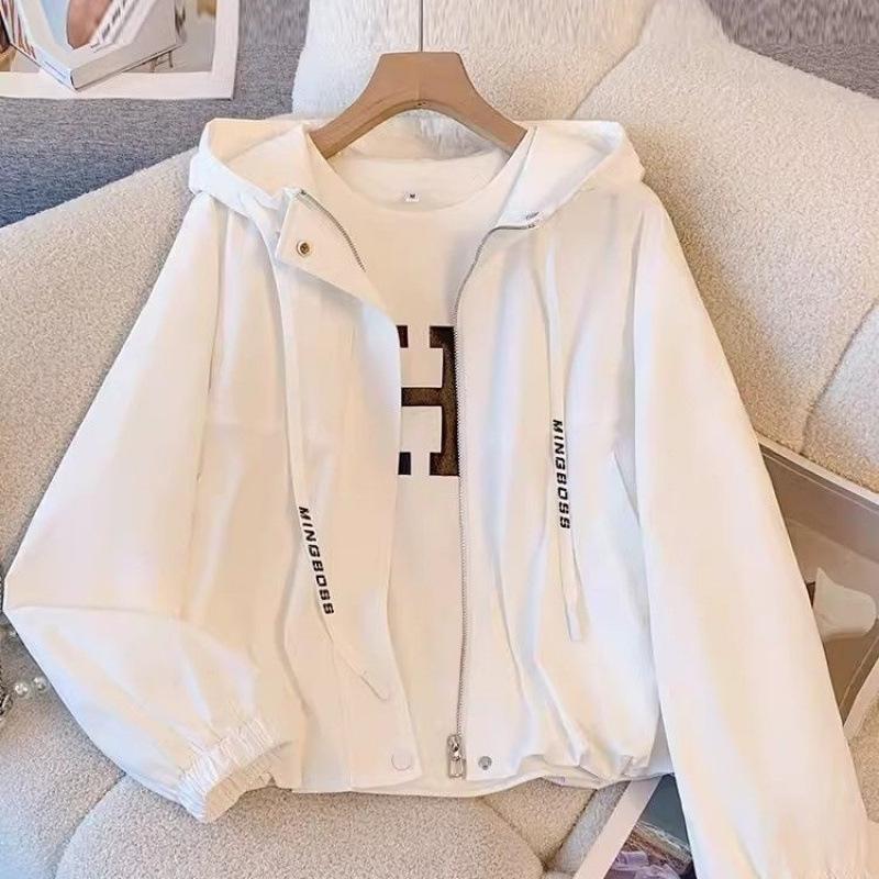 

Women s Spring and Autumn Hooded Windbreaker Jacket Casual Short Outwear XXS білий