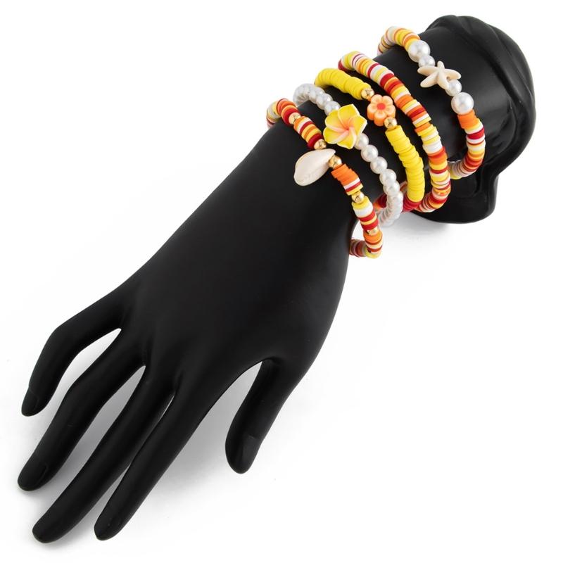 Handmade Soft Clay Beaded Bracelet Stackable Bracelet Heart Unisex Accessory Soft Clay Wristband Set for Fashion Lover