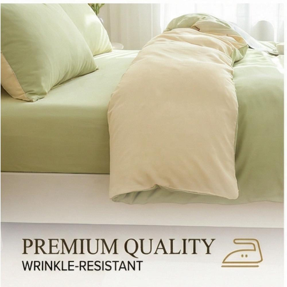 Conjunto de Roupa de Cama Simples de Algodão Lavado Duplamente Torcido - Lençol de Elástico e Capa de Cor Lisa