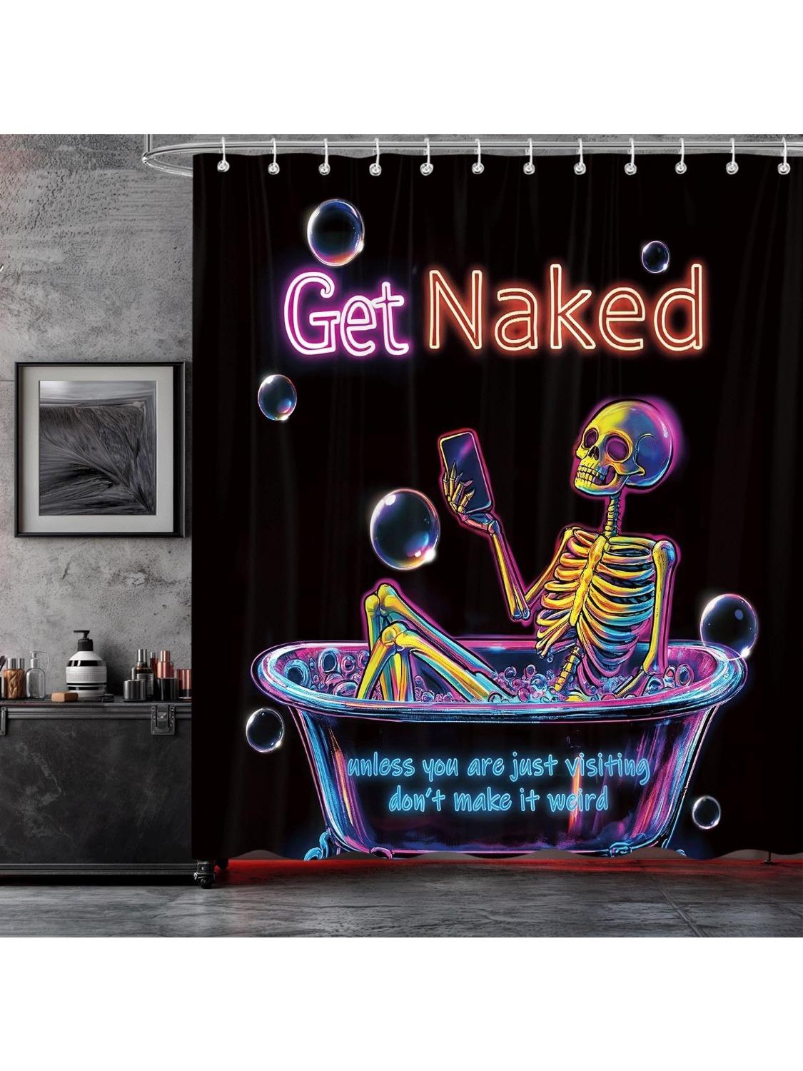 

Funny Halloween Shower Curtain, Neon Cool Black Gothic Skull Skeleton Witchy Bathroom Curtains Fun Colorful Bubbles Unique W60H190(CM)-1 Pcs