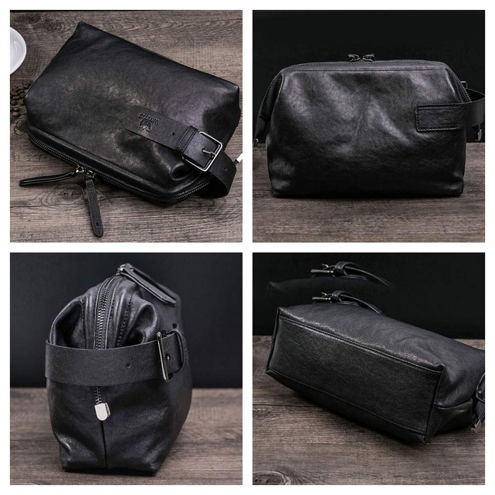 Handle Cowhide Leather Second Bag Bag Clutch Bag Small Double Zipper Thick Genuine Leather Wedding Bag Formal Business Ceremonial Bag for Men Cowhide