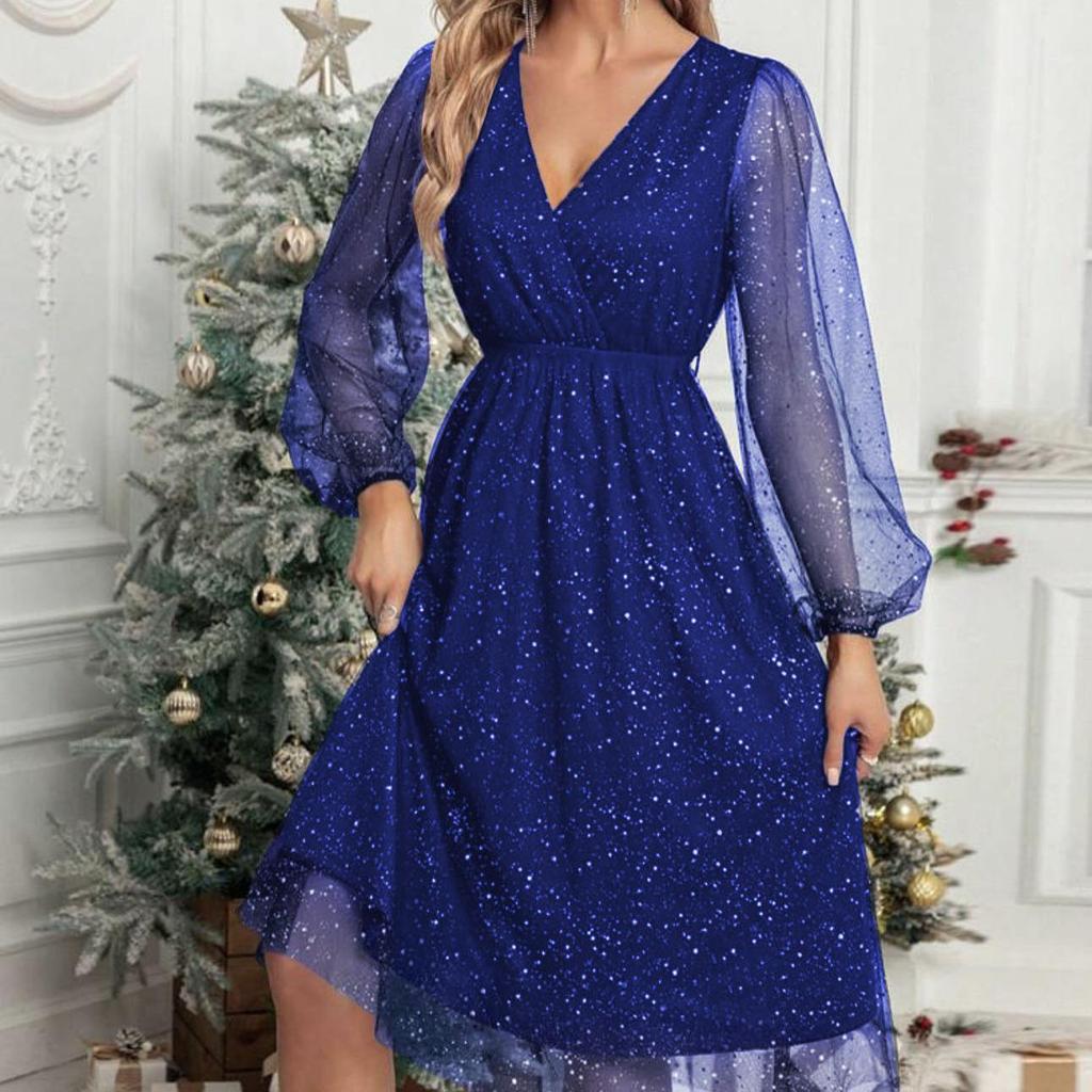 2023 Elegant V-Neck Slim Patchwork Mesh Dress