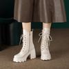 College style fashionable simple side zipper Martin boots 2025 autumn and winter new round head thick sole thick heel lace-up small short boots