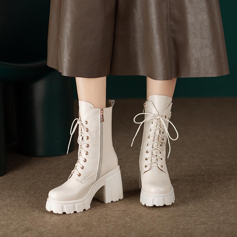 College style fashionable simple side zipper Martin boots 2025 autumn and winter new round head thick sole thick heel lace-up small short boots