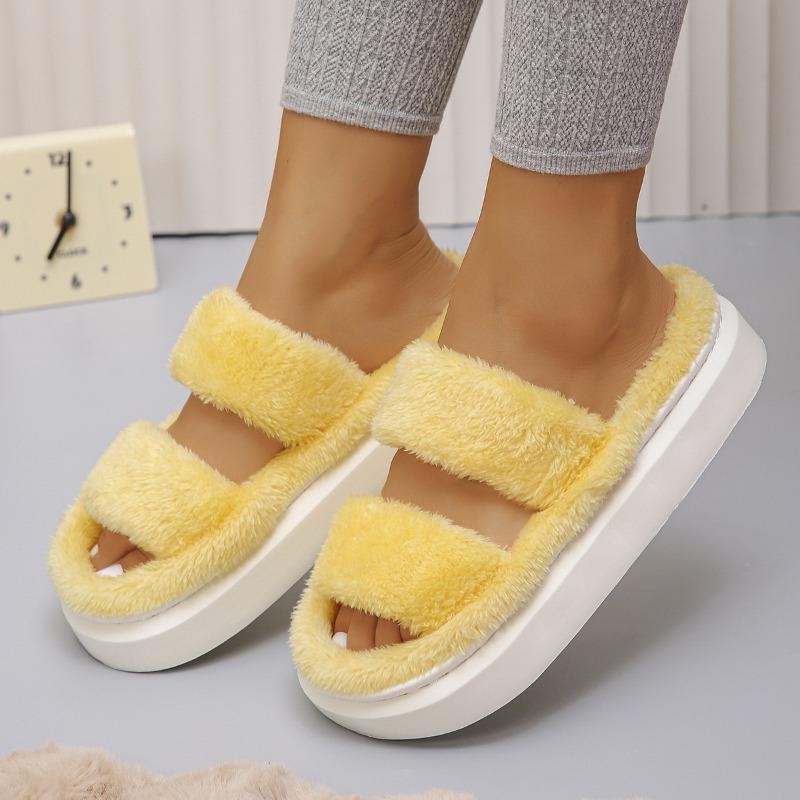 

Autumn and winter new large size thick-bottomed wool slippers women s velvet to keep warm and increase height at home 43