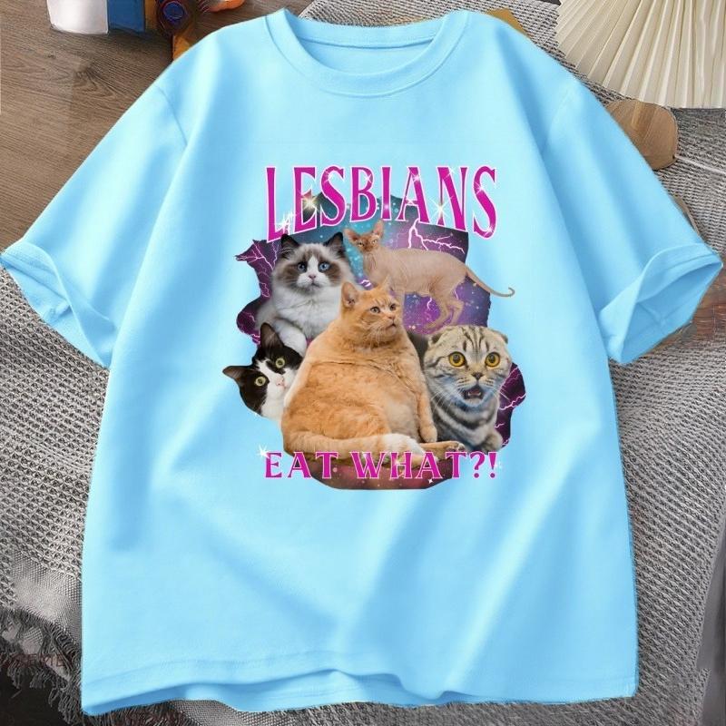 Lesben Pride T-Shirt Gay LGBTQ T-Shirt Lustige Katze Lesben Essen Was T-Shirt Casaul Baumwolle Kurzarm Rundhals T-Shirts Kleidung