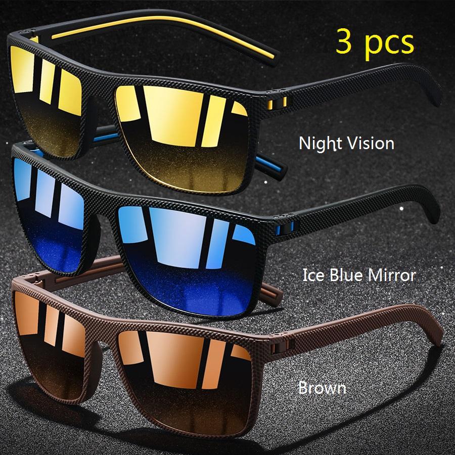 

3 штуки Поляризовані сонцезахисні окуляри з візерунком вінтажної клітини для чоловіків і жінок для риболовлі, водіння, модні квадратні брендові сонцезахисні окуляри UV400