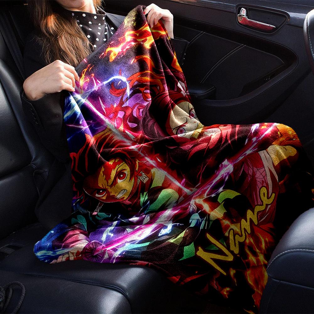 Custom Name Demon Slayer Theme Printed Blanket - Perfect for Couch, Bed, Travel & Outdoor Use | Machine Washable, Cozy & Durable.