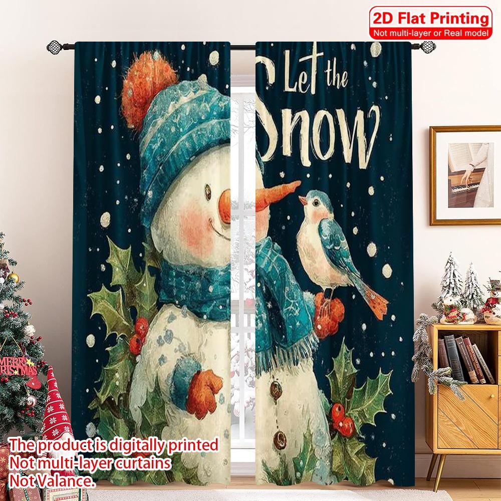 

Flat Printing Merry Christmas Popular Drapes Let It Snow Winter Versatile Durable Polyester Without Electricity Festive Curtain Set Of 2 Made Washable W100*H70(CM)-Rod Pocket&2PCS