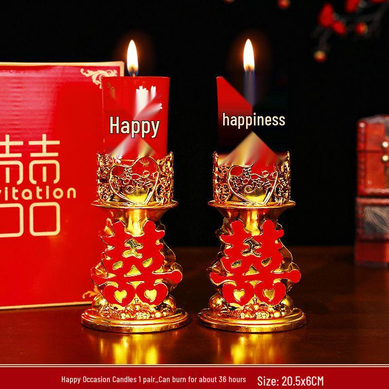 Smokeless Wedding Candles: Red Dragon & Phoenix, Double Happiness Pair