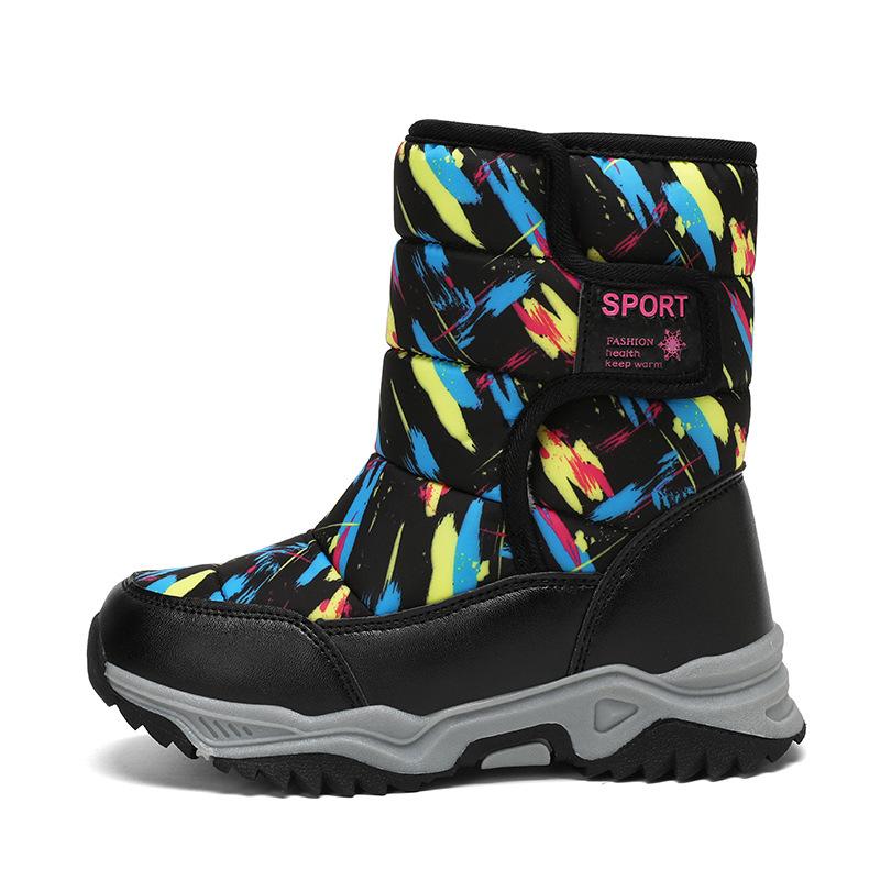 2025 Winter Children Shoes Plush Waterproof Fabric Non-Slip Girl Shoes Rubber Sole Snow Boots Fashion Warm Outdoor Boots