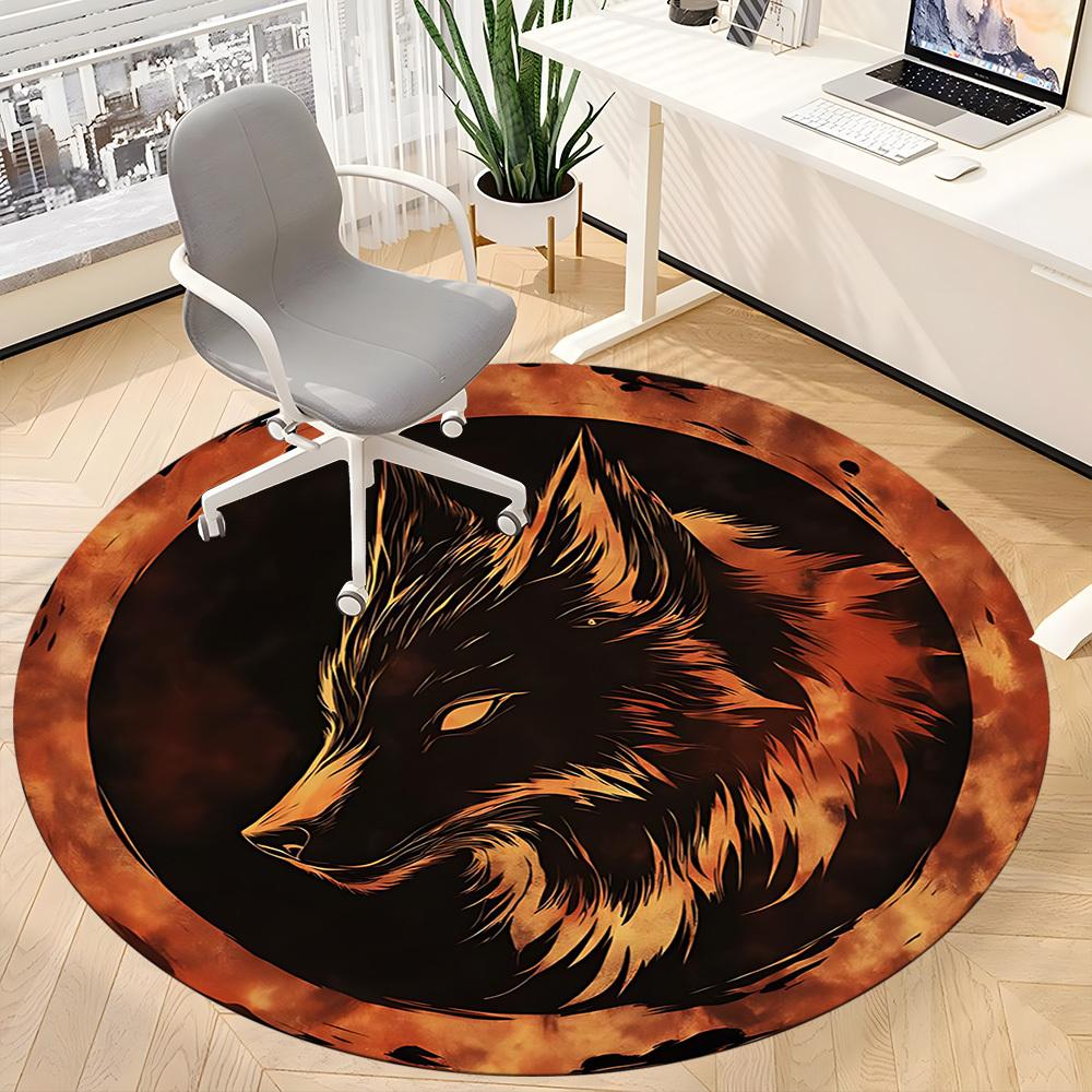 1pc Wolf Moon Office Round Area Rug, Under Office Chairs Bedroom Living Room Home Decor, Room Deco