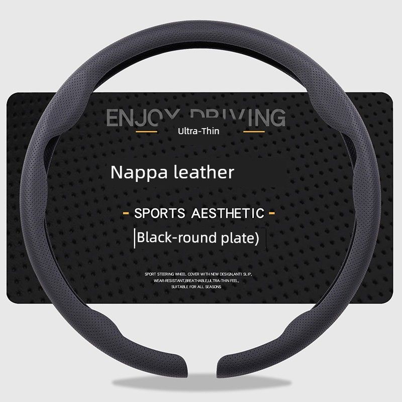 Car Steering Wheel Cover, Ultra-Thin, Breathable, Non-Slip, Sweat-Absorbent, New Style, Unisex, Suede Nappa Leather Handle Cover for Summer