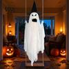 Dekoratives Gespenst für Veranda Leuchtende Halloween Hängeschaukel mit Hexenhut, Fernbedienung Einstellbare Gruselige Ornamente Helligkeit,