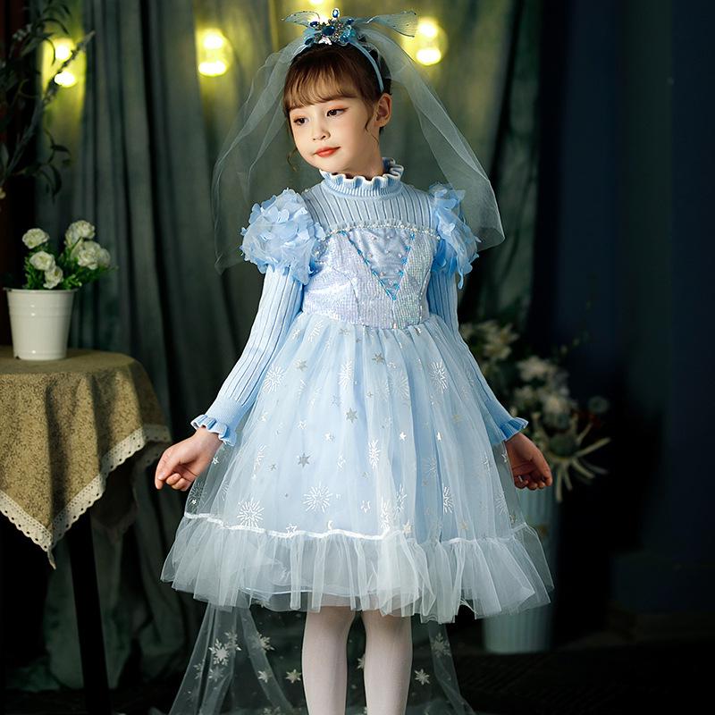 

Elsa Princess Knitted Wool Dress for Girls - Spring & Autumn 2025 110cm
