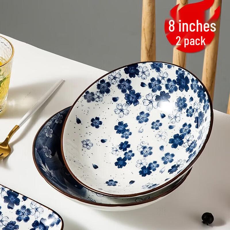 MAXCOOK Japanese Underglaze 8-inch Ceramic Plate Set