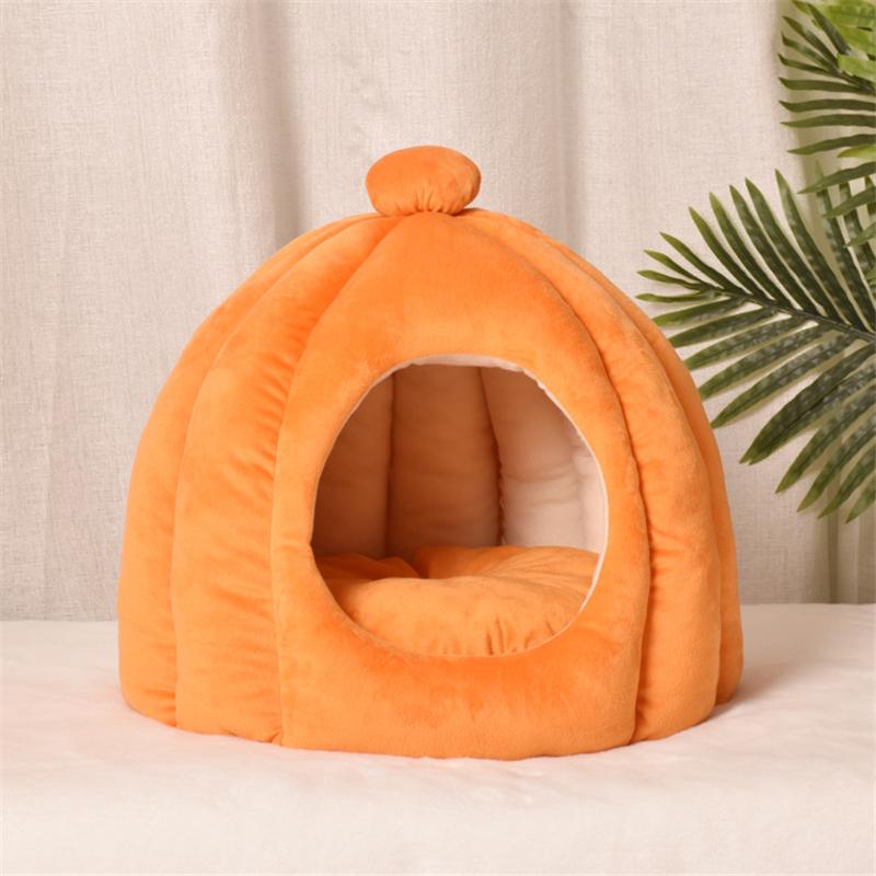 Warm Dog Bed Cave Pumpkin House Winter Thick Pet Sleep Plush Sofa Cute Slippers Shaped Small Cat Dog Nest Deep Sleeping Bag