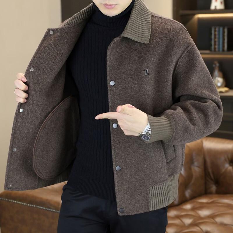 ROMON Men's Double-Sided Wool Blend Casual Business Jacket