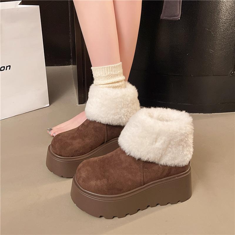 Dámské měkké elastické zimní teplé studené polstrované sněhule silná podrážka protiskluzové nošení venkovní volnočasové sportovní kožešinové bavlněné boty